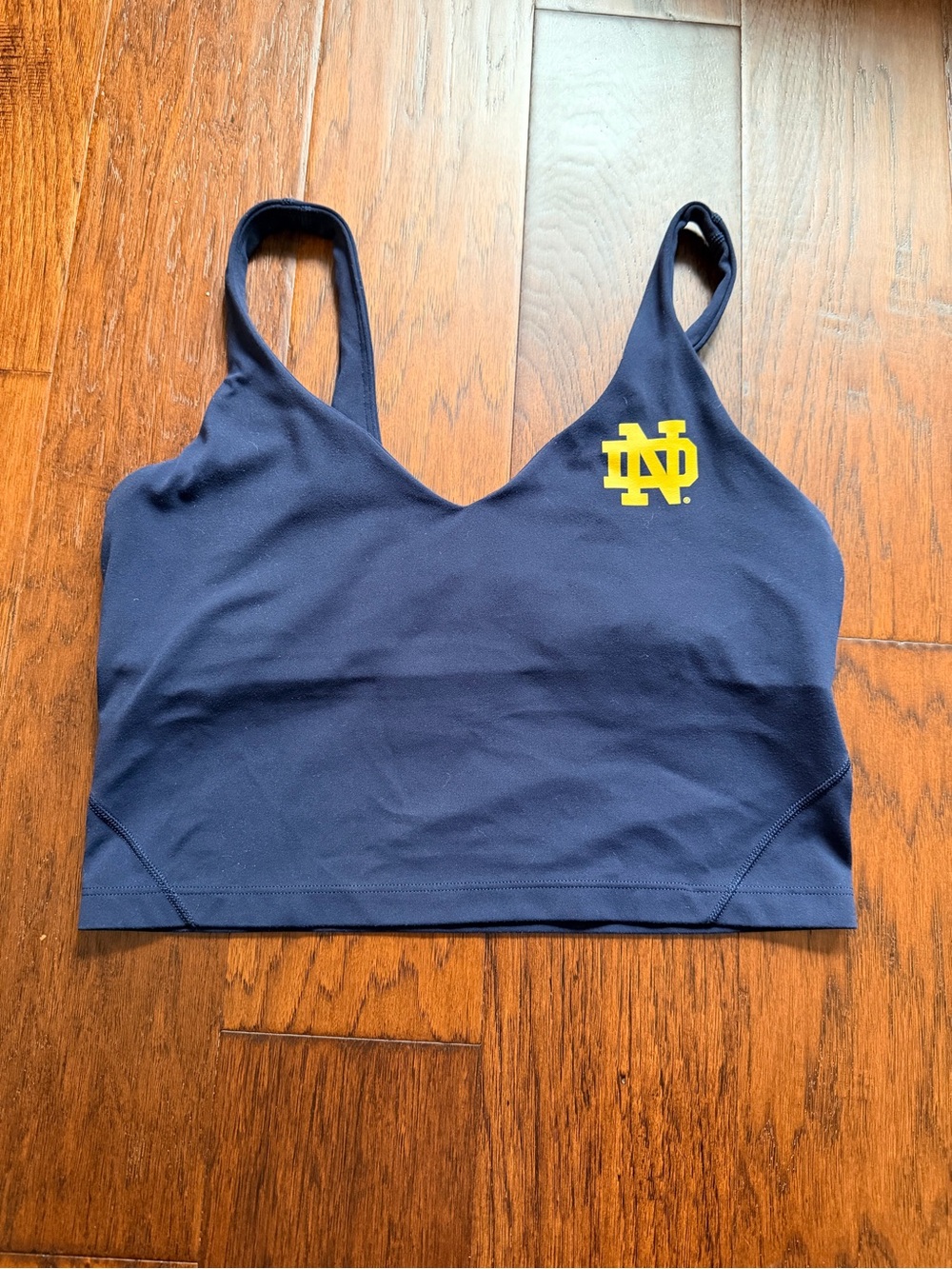 lululemon Notre Dame Align Navy Tank Top with Yellow Logo size 10